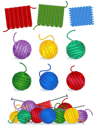 Knitting - yarn, needles, samples, work in progressのイラスト素材