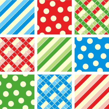 Seamless patterns prints - polka-dot, plaid, stripes のイラスト素材