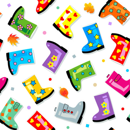 Easy tilable colorful gumboots seamless repeat pattern  print, background, wallpaper, swatch のイラスト素材