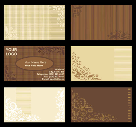 Business cards templates set of six with floral patterns and fabric texture visible, horizontal, natural colorsのイラスト素材