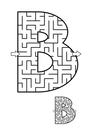 Back to school or regular learning reinforcement alphabet activity for kids - letter B maze. Use as is or add fun cartoon characters. Answer included.のイラスト素材