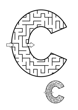 Back to school or regular learning reinforcement alphabet activity for kids - letter C maze. Use as is or add fun cartoon characters. Answer included.のイラスト素材