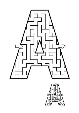 Back to school or regular learning reinforcement alphabet activity for kids - letter A maze. Use as is or add fun cartoon characters. Answer included.のイラスト素材