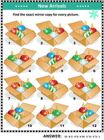 Christmas or New Year themed visual puzzle with packaged ornamentsのイラスト素材