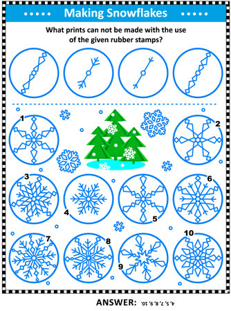 Visual logic puzzle: What prints can not be made using the given vector illustrationのイラスト素材