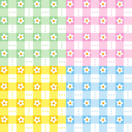 Seamless pale or soft pastel colors green, pink, yellow and blue floral pattern with tiny white flowersのイラスト素材