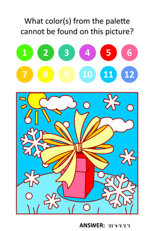 Visual puzzle with picture palette. Winter holidays gift or present with beautiful bow.のイラスト素材