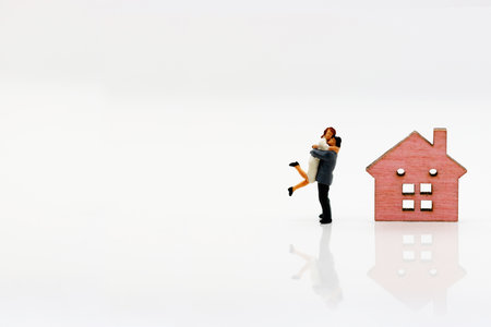 Miniature People Couple Lover with home.の写真素材