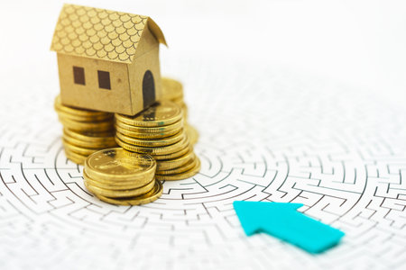 Miniature people: Blue arrow breaking down the walls in the maze. Concepts of  problem solving, challenge and Unexpected solutions concept.の写真素材