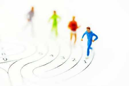 Miniature people running on center of maze and  thinking how to solve this problem. Concepts of finding a solution, problem solving and challenge.の写真素材