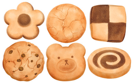 Cookies watercolor hand painted elements setの写真素材