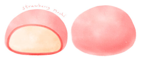 Japanese rice cake (mochi) watercolor hand painted elements illustrationsの写真素材