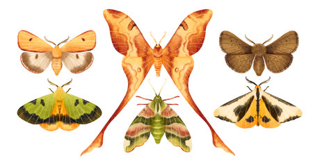Moth butterfly watercolor hand painted illustration collectionの写真素材