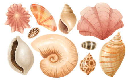 Set of Shell watercolor hand paintedの写真素材