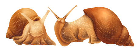 Snails with autumn forest elements illustration watercolor stylesの写真素材