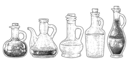 Vintage variety of Jar glass mug with cork stopper Collection Hand drawn Sketch vector Illustrationのイラスト素材