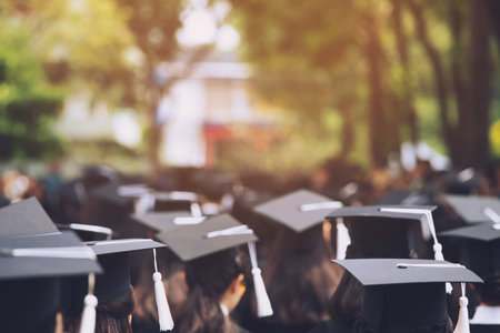 blurred image backside,the student graduation during commencement success graduates of the university, Concept education congratulation. Graduation Ceremony ,Congratulated the graduates in Universityの写真素材