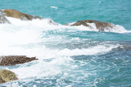 Sea Waves in ocean wave Splashing Ripple Water. Blue water background.の写真素材