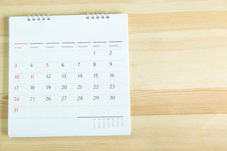 calendar on the table wooden. empty copy space for text. concept for busy timeline organize schedule,appointment and meeting reminder. planning for business meeting or travel holiday planning concept.の写真素材