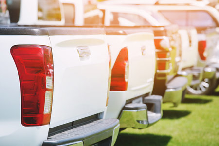 cars pickup truck in the parking lot outdoor patio lawn.の写真素材