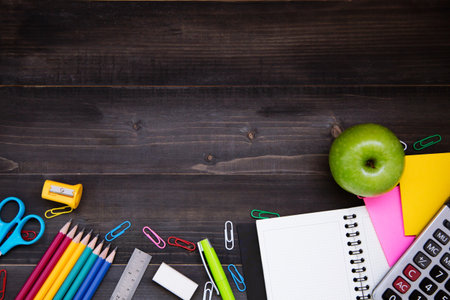 Notebook diary on desk. and Equipment along with learning. concept education.の写真素材