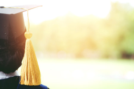 shot of graduation hats during commencement success graduates of the university, Concept education congratulation.の写真素材
