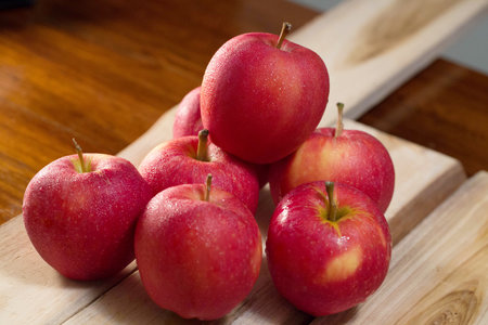 Group of red apples with freshの写真素材
