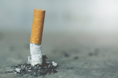 smoking a cigarette. pulverize the floor.の写真素材