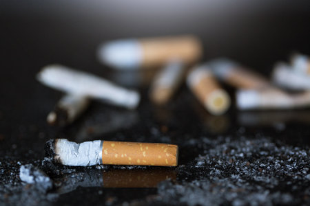smoking a cigarette. pulverize the floor.の写真素材