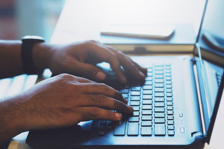 Connect online business using laptop. or Sitting work.
