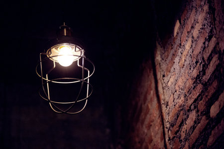 Lamps and Red Brick wall Atmosphere at night