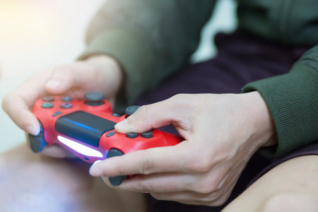 man is playing game very funの写真素材