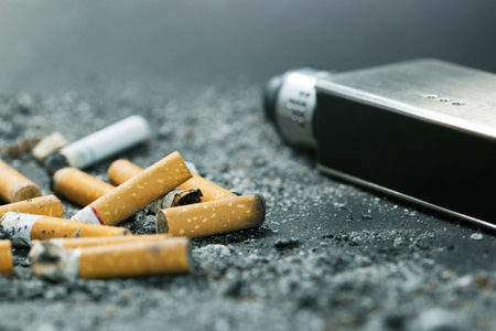smoking a cigarette.の写真素材