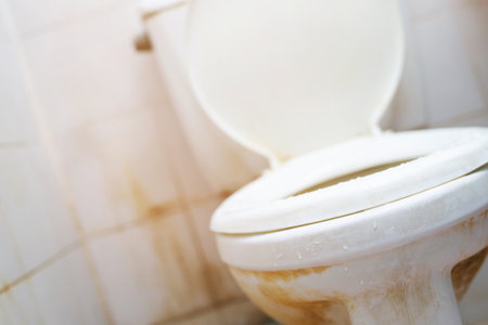 unclean dirty old toilet bowl in the bathroom. Is a collection of germs disease bacteria. Should also be cleaned cleaning liquid.の写真素材