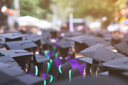 shot of graduation hats during commencement success graduates of the university, Concept education congratulation Student young the graduates in University.の写真素材