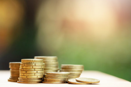 Saving money concept preset by money coins stacked on each other in different positions for growing...