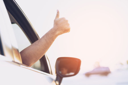 tourist Happy driving to the sea, mountains.の写真素材