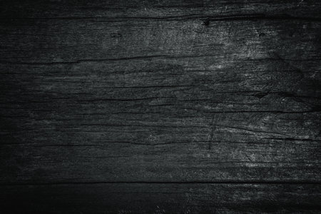 texture wood old grain texture, black dark wall background, top view of wooden table. background in vintage retro color Matte black.の写真素材