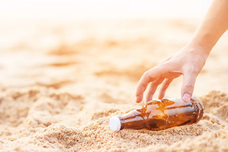 Garbage bottles in the seaの写真素材