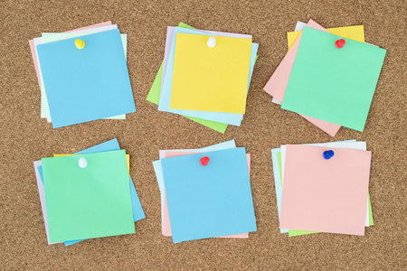 Collection of different colored sheets of note papersの写真素材
