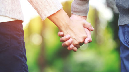 Couple hand shake with a little love on Valentines dayの写真素材