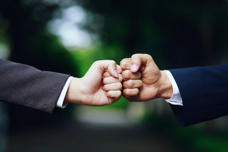 Social distance to prevent COVID 19, they don't shake hands.の写真素材