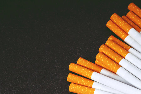 Close-up of Tobacco Cigarettes Background or textureの写真素材