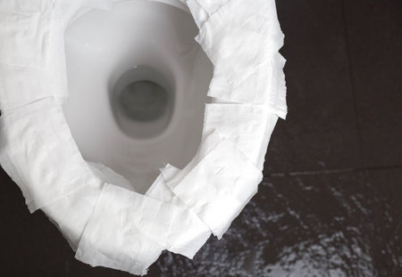 The paper is on the toiletの写真素材