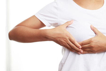 Health problems, women with breast painの写真素材