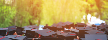 Image blur education group of graduates during commencement. Concept education congratulation in University Degree. Graduation Ceremonyの写真素材