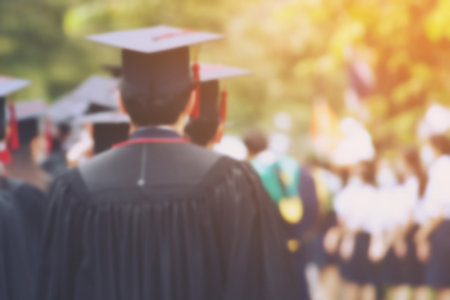 Image blur education graduates wear masks to prevent the spreadの写真素材