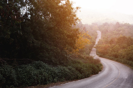 Beautiful curved road in the middle of the mountains in Chiang Mai in Thailand.