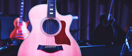 Acoustic guitar. Musical instrument with on stage in Concert.の写真素材