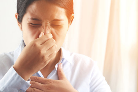 A foul smell when breathing may be caused by. 1. Infections in the nasal cavity such as colds, flu, sinusitis.の写真素材